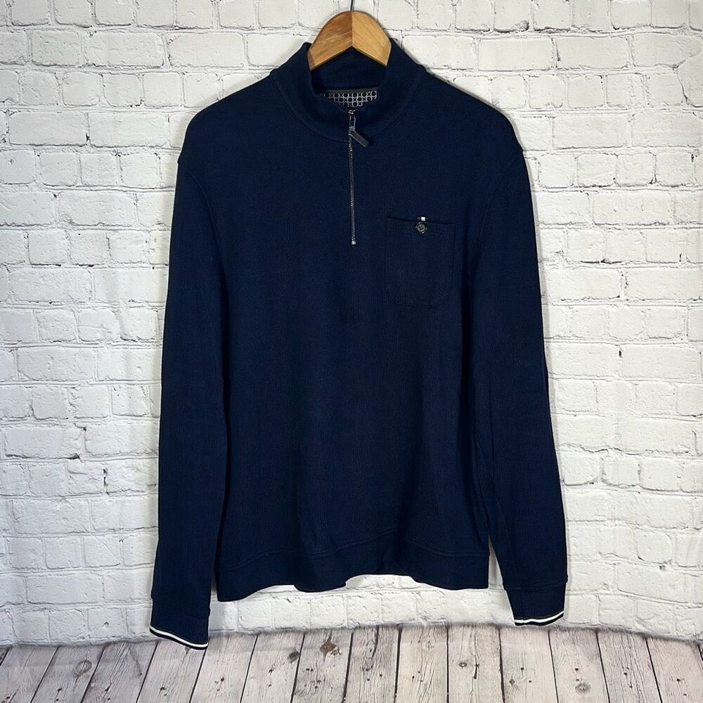 TED BAKER Floss Quarter Zip Pullover Navy size XL US 5EU Modal Stretch